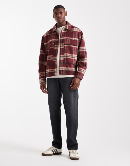 ASOS DESIGN - Giacca harrington in tessuto effetto lana rossa a quadri, 2 di 5