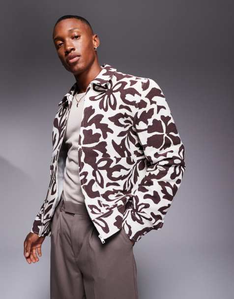 ASOS DESIGN - Giacca harrington jacquard marrone a fiori - view 1