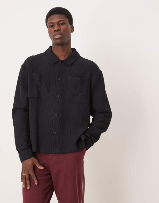 ASOS DESIGN - Giacca harrington nera oversize in jersey a coste