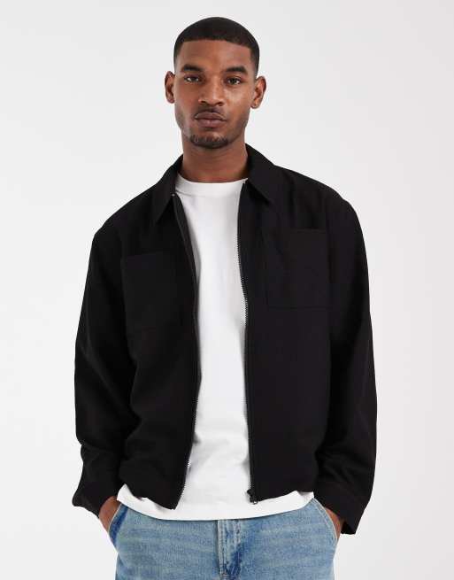 ASOS DESIGN - Giacca harrington nera testurizzata, 3 di 5