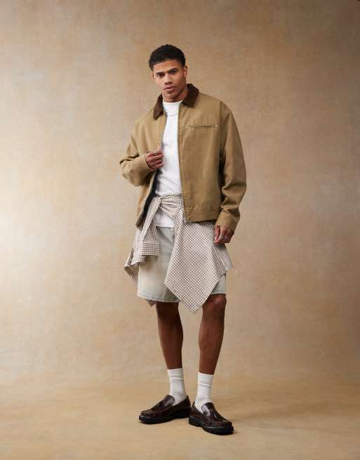 ASOS DESIGN - Giacca harrington oversize color oliva slavato