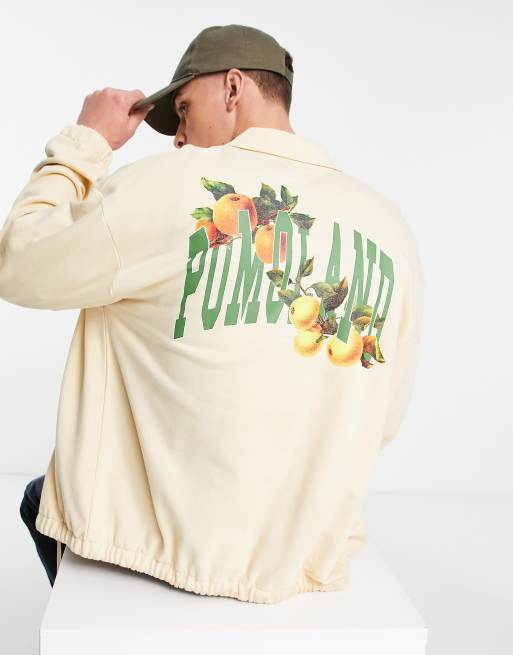 ASOS DESIGN - Giacca harrington oversize con stampa di frutta sul davanti e sul retro