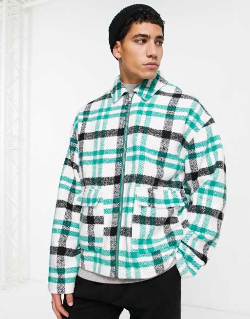 ASOS DESIGN - Giacca harrington oversize effetto lana verde a quadri, 3 di 4