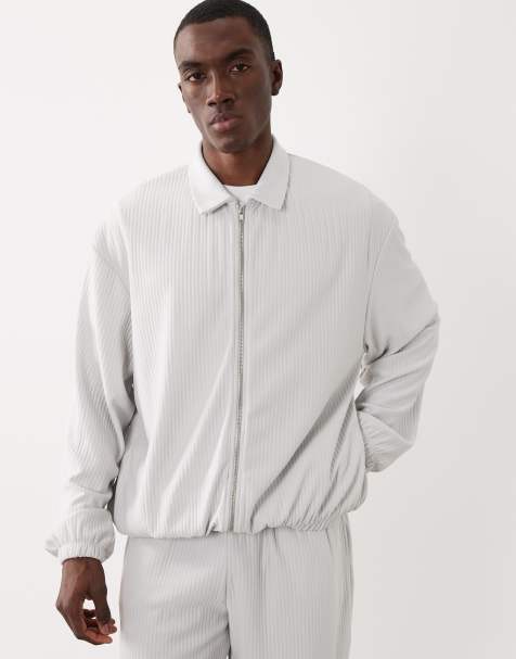 ASOS DESIGN - Giacca harrington oversize grigia a coste con zip in coordinato - view 1