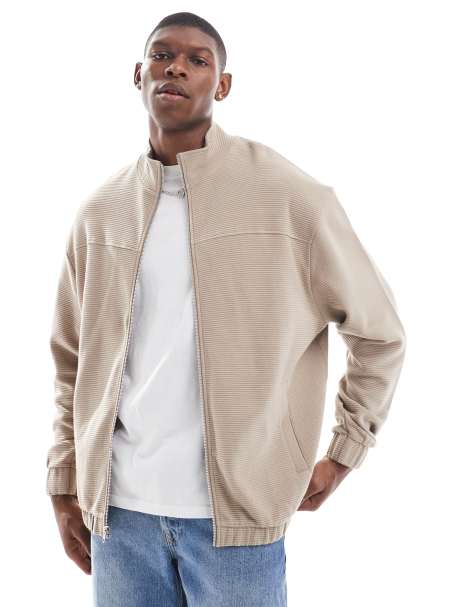 ASOS DESIGN - Giacca harrington oversize in jersey beige a coste - view 1