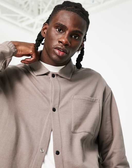ASOS DESIGN - Giacca harrington oversize in jersey beige in coordinato 