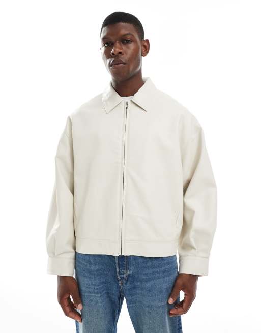ASOS DESIGN - Giacca Harrington oversize in pelle sintetica color pietra