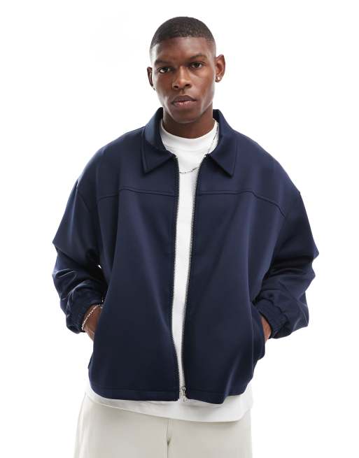 ASOS DESIGN - Giacca harrington oversize in tessuto scuba blu navy