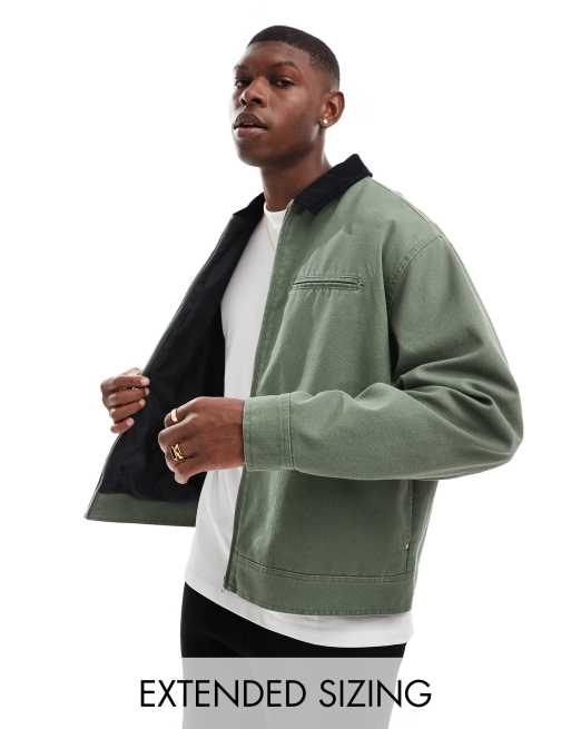 ASOS DESIGN - Giacca harrington oversize kaki con colletto in velluto a coste