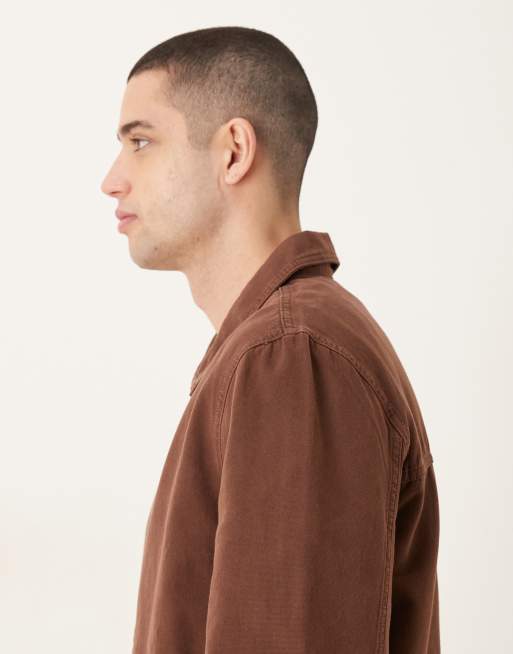 ASOS DESIGN - Giacca harrington regular fit in tela marrone lavaggio vintage in coordinato, 4 di 5