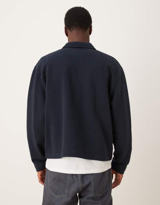 ASOS DESIGN - Giacca harrington squadrata vestibilità comoda color blu navy con zip, 3 di 5