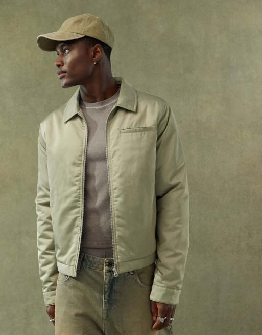 ASOS DESIGN - Giacca harrington verde in raso taglio corto