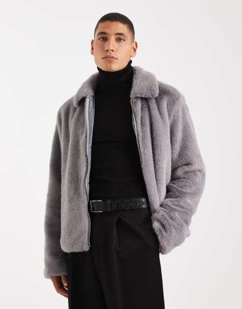 ASOS DESIGN - Giacca harrington vestibilità classica in pelliccia sintetica grigia - view 1