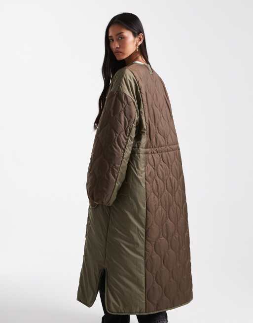 ASOS DESIGN - Giacca ibrida taglio lungo kaki e marrone, 3 di 4