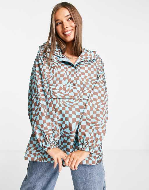ASOS DESIGN - Giacca impermeabile con stampa, colore marrone e blu
