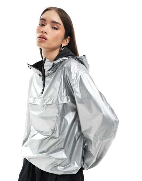 ASOS DESIGN - Giacca impermeabile ripiegabile argento metallizzato - view 1