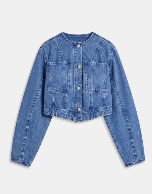 ASOS DESIGN giacca in denim con cuciture in blu medio coordinata, 5 di 8