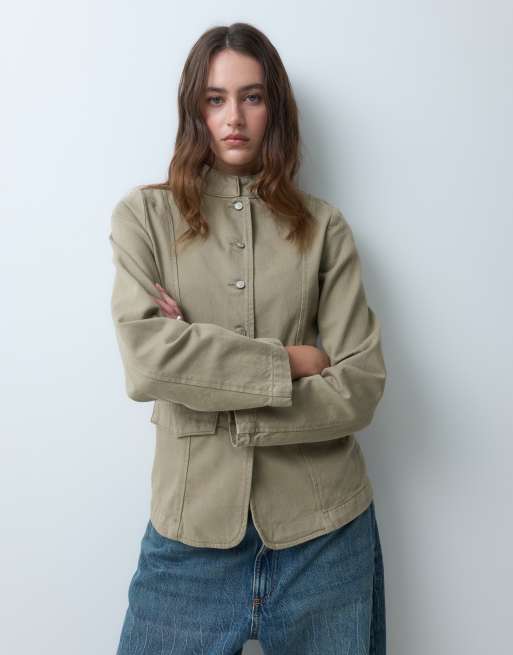 ASOS DESIGN giacca in denim con dettaglio al colletto neutra, 5 di 5