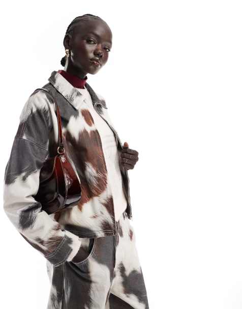 ASOS DESIGN - Giacca in denim con stampa pezzata e colletto - view 1