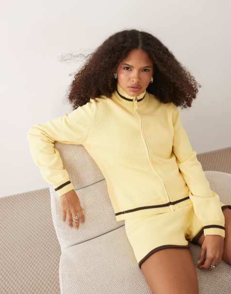 ASOS DESIGN - Giacca in maglia color latticello con collo a imbuto e zip in coordinato - view 1