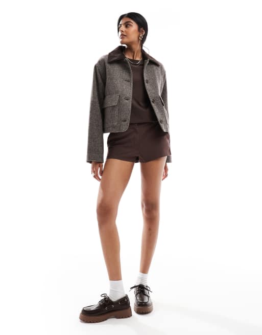 ASOS DESIGN - Giacca in misto lana sale e pepe con colletto a contrasto, 2 di 4
