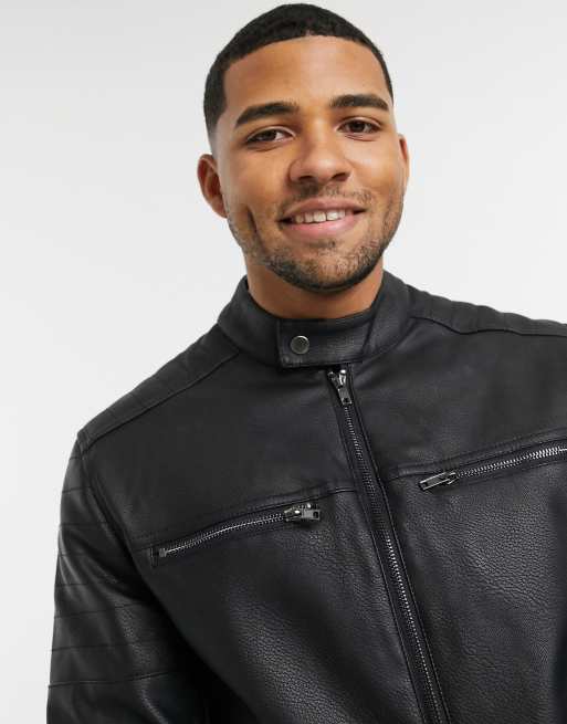 ASOS DESIGN - Giacca in pelle sintetica con trapuntatura nera, 3 di 4
