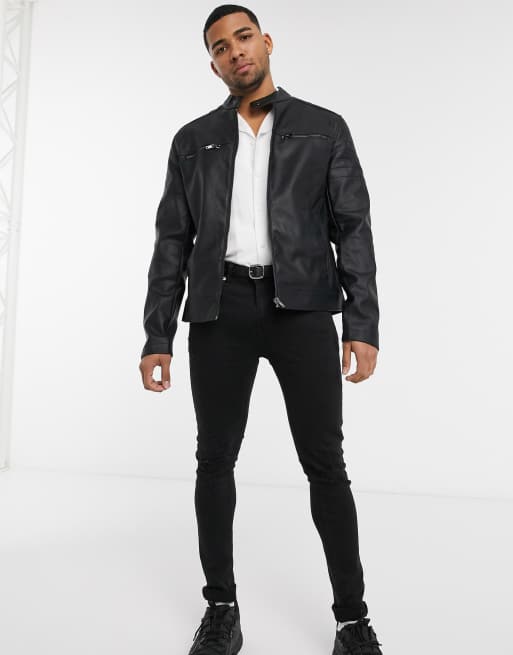 ASOS DESIGN - Giacca in pelle sintetica con trapuntatura nera, 4 di 4