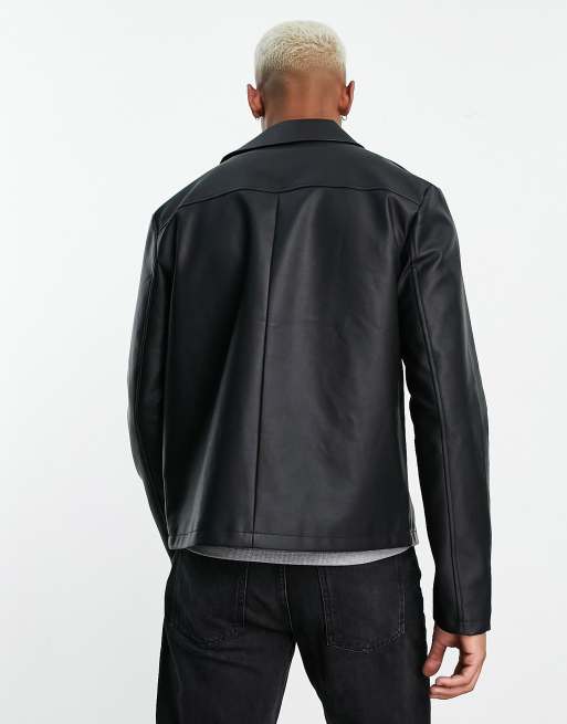 ASOS DESIGN - Giacca in pelle sintetica nera biker, 2 di 4