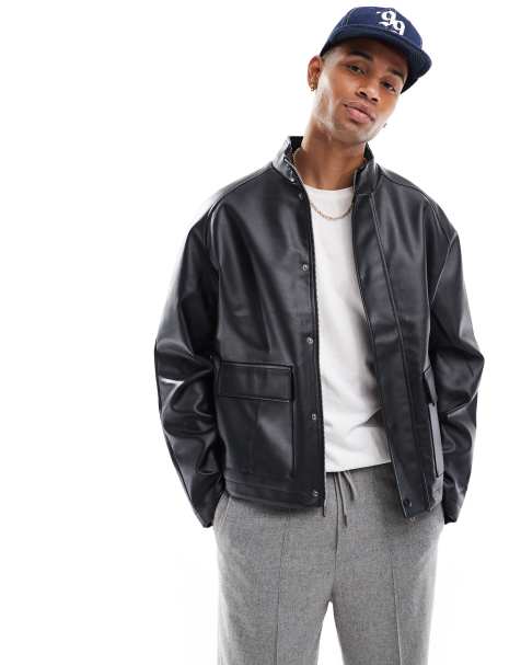 ASOS DESIGN - Giacca in pelle sintetica nera con collo a imbuto - view 1