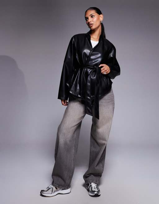 ASOS DESIGN - Giacca in pelle sintetica nera con cuciture a vista, 3 di 4