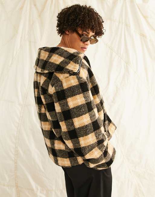 ASOS DESIGN Giacca in pile borg a quadri ASOS