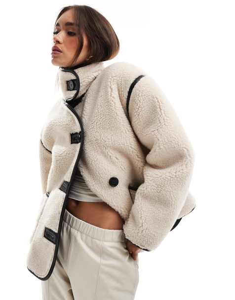 ASOS DESIGN - Giacca in pile borg color avena con collo a imbuto - view 1