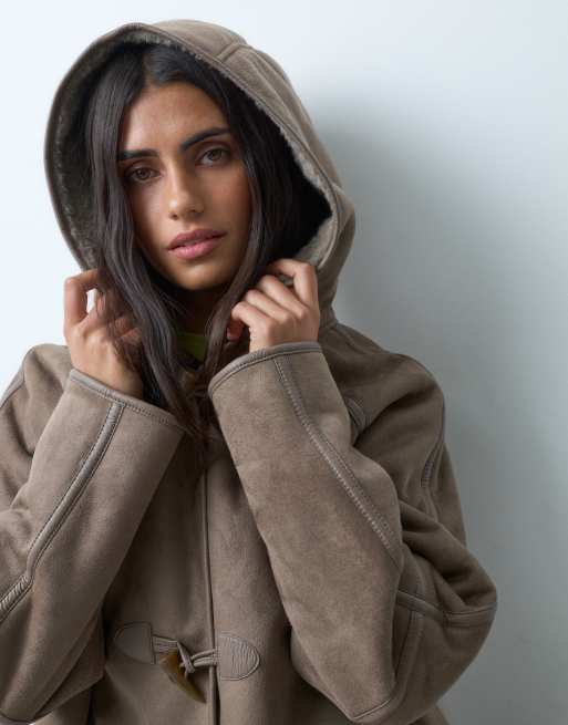 ASOS DESIGN giacca in pile borg con cappuccio e alamari color visone, 1 di 4