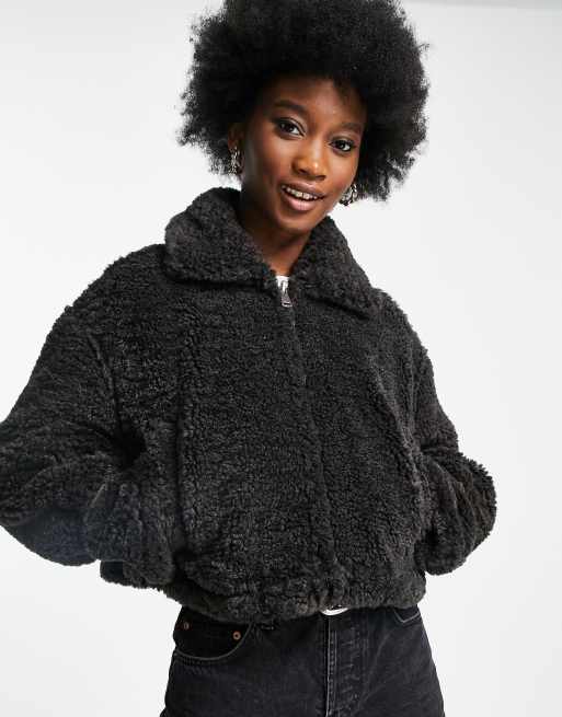 ASOS DESIGN - Giacca in pile borg con cerniera lampo, colore marrone