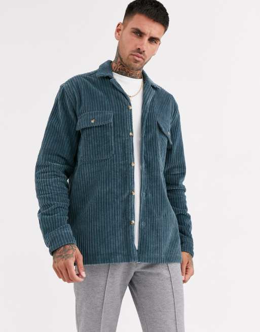 ASOS DESIGN - Giacca in tessuto a coste blu polvere
