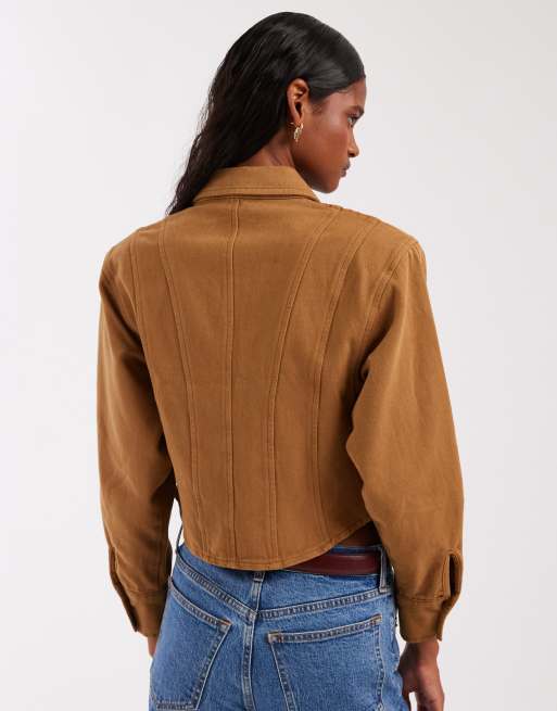 ASOS DESIGN - Giacca in twill stretta in vita color caramello, 4 di 4