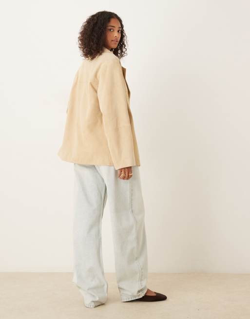 ASOS DESIGN - Giacca in vera pelle scamosciata color latticello stile anni '70, 4 di 4