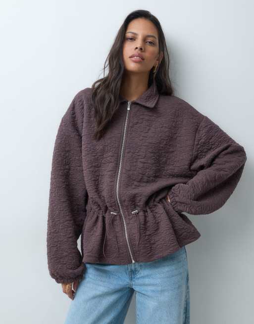 ASOS DESIGN giacca jacquard stretta in vita marrone, 5 di 5