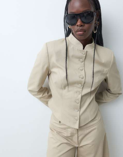 ASOS DESIGN giacca militare con vita stretta color pietra - view 1