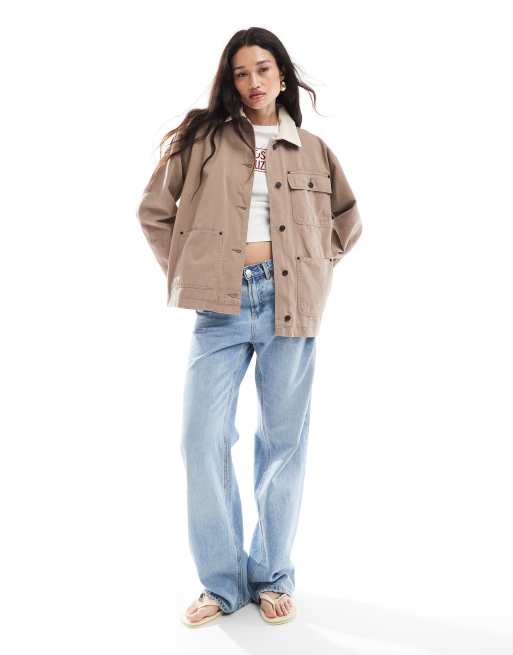 ASOS DESIGN - Giacca minimal color cioccolato con colletto in tessuto a coste