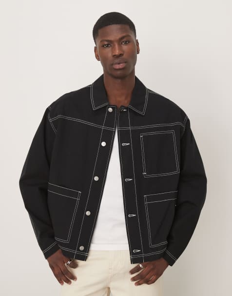 ASOS DESIGN - Giacca nera con cuciture a contrasto - view 1
