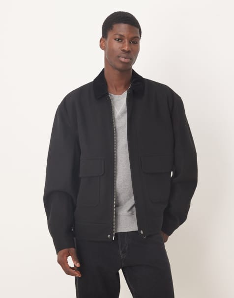 ASOS DESIGN - Giacca nera effetto lana con colletto a contrasto - view 1