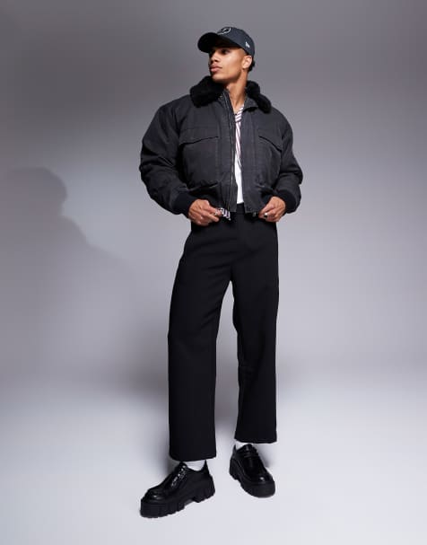 ASOS DESIGN - Giacca nero slavato con colletto in pile borg - view 1