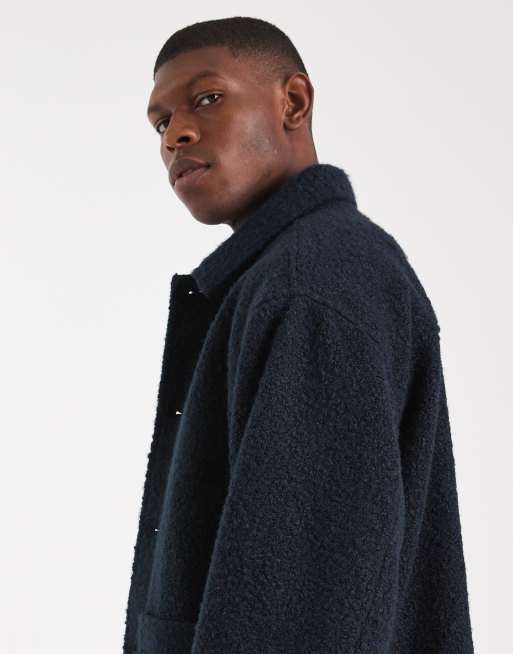 ASOS DESIGN - Giacca oversize blu navy effetto lana bouclé, 4 di 5