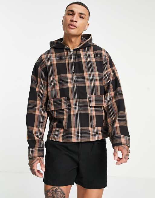 ASOS DESIGN - Giacca oversize con cappuccio, colore blu navy a quadri