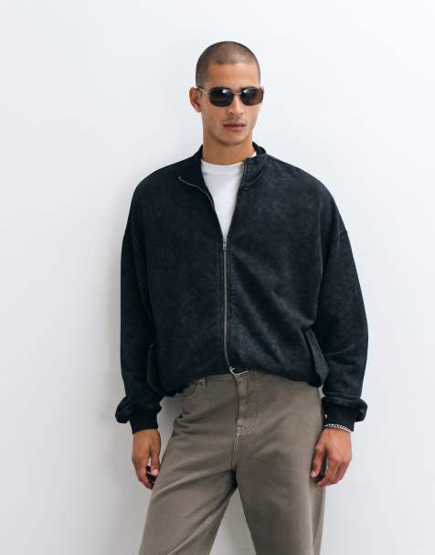 ASOS DESIGN giacca oversize con collo a imbuto e lavaggio acidato nera - view 1