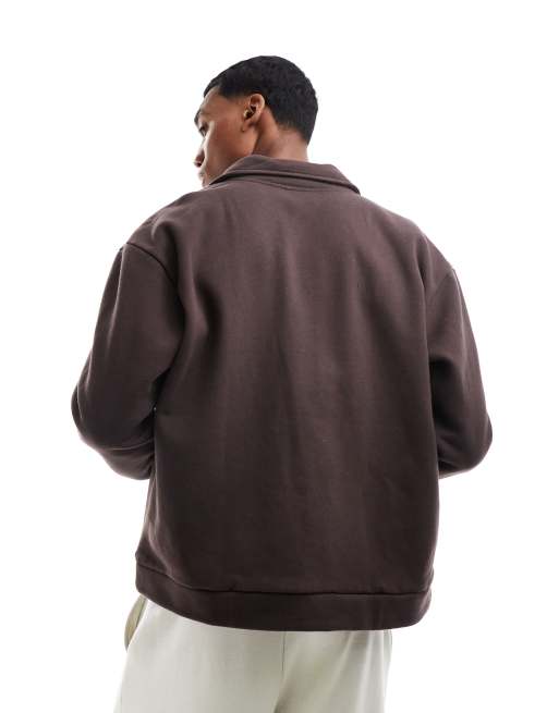 ASOS DESIGN - Giacca oversize in jersey pesante marrone con tasche e bottoni, 3 di 4
