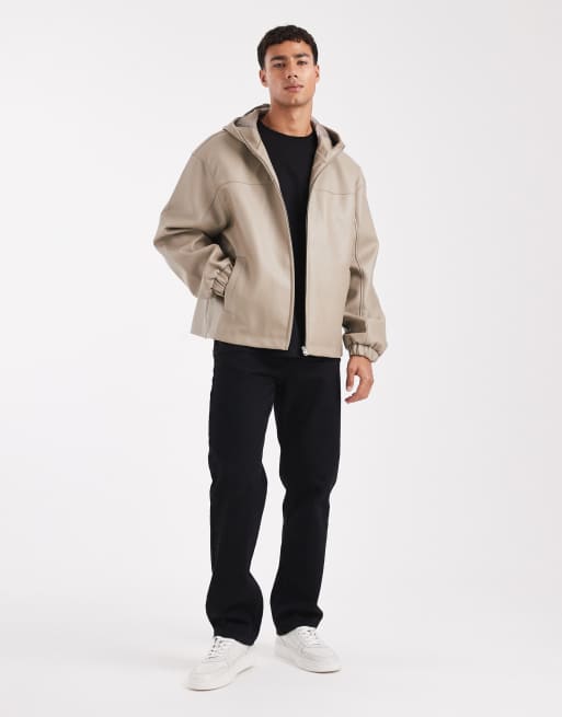ASOS DESIGN - Giacca oversize in pelle sintetica color fungo con cappuccio, 2 di 5