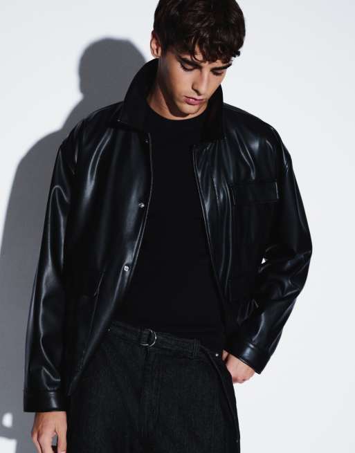 ASOS DESIGN - Giacca oversize in pelle sintetica nera, 5 di 5
