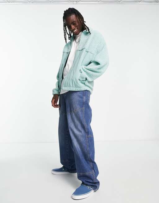 ASOS DESIGN - Giacca oversize in pile borg trapuntata blu